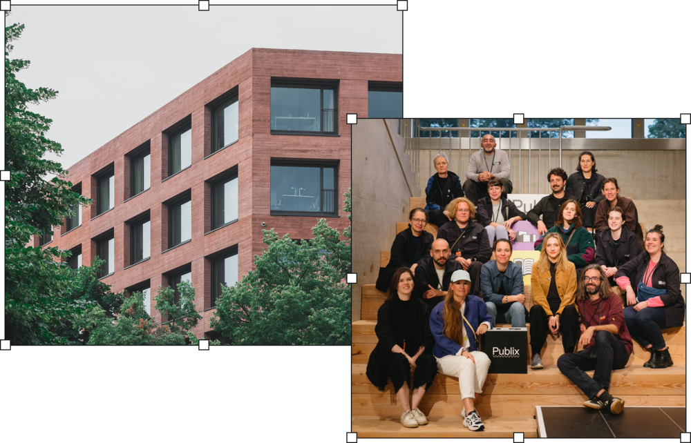 Collage: Foto des Hauses, Teamfoto