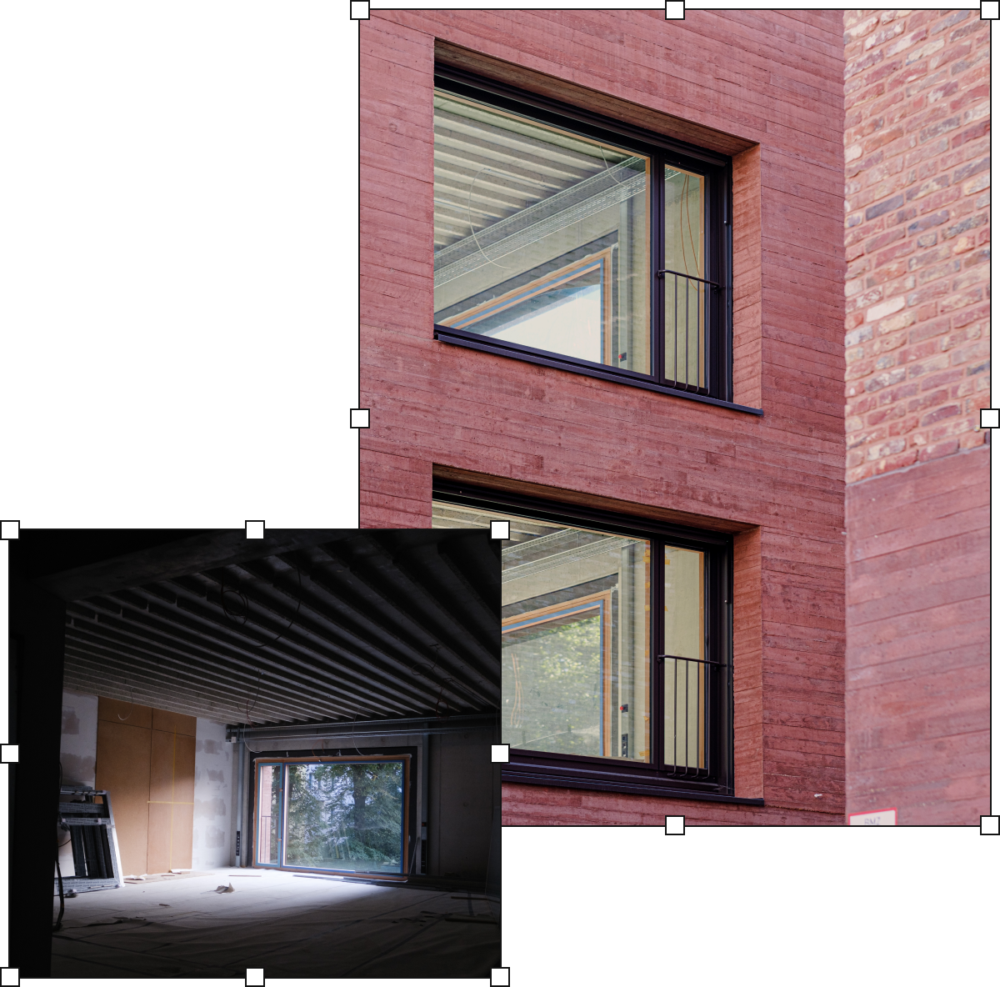 Collage aus zwei Fotos: Innen- und Außenansicht des Publix-Gebäudes